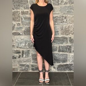 BCBGeneration Black Stretchy Asymmetrical Sheath Dress w/Side Ruching size Large
